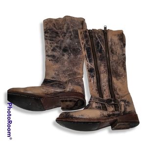 Bed Stu Tango Boots Distressed Leather Boots 7 Tall Riding Double Zip Buckle